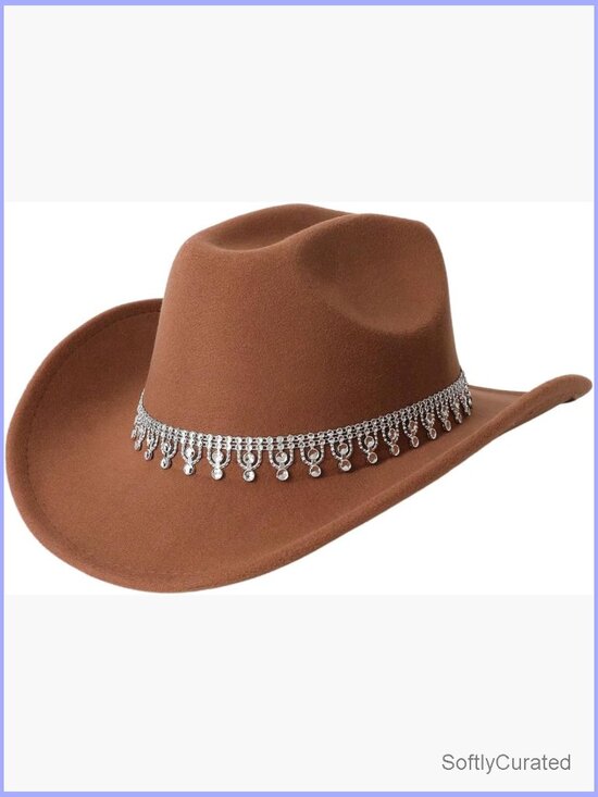 Rhinestone Sequin Fedora Cowboy Hat Boho Western Wide Brim Cowgirl Hat main image 4